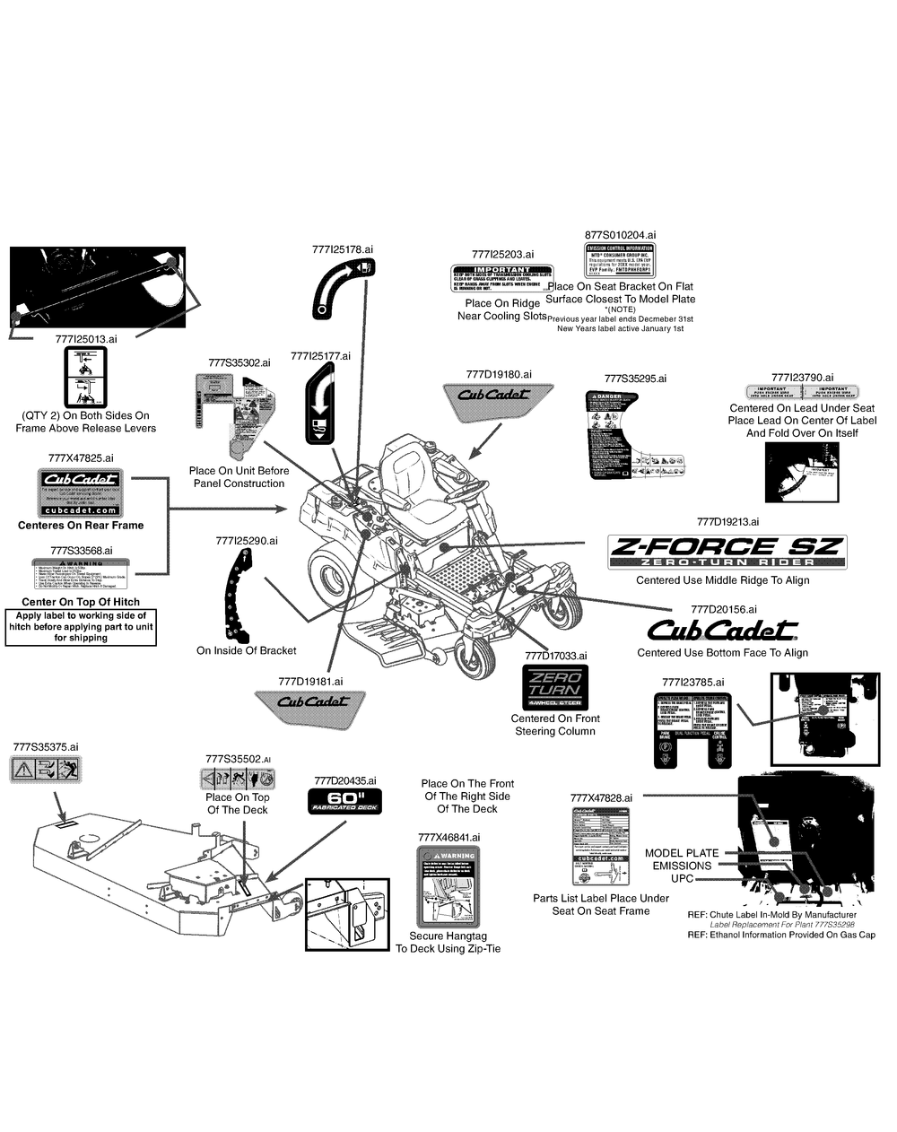 Label Map 17asdghd010 Diagram and Parts List for Z-FORCESZ60 (17ASDGHD-17ASDGHD010)(2015) Cub Cadet Lawn Tractor